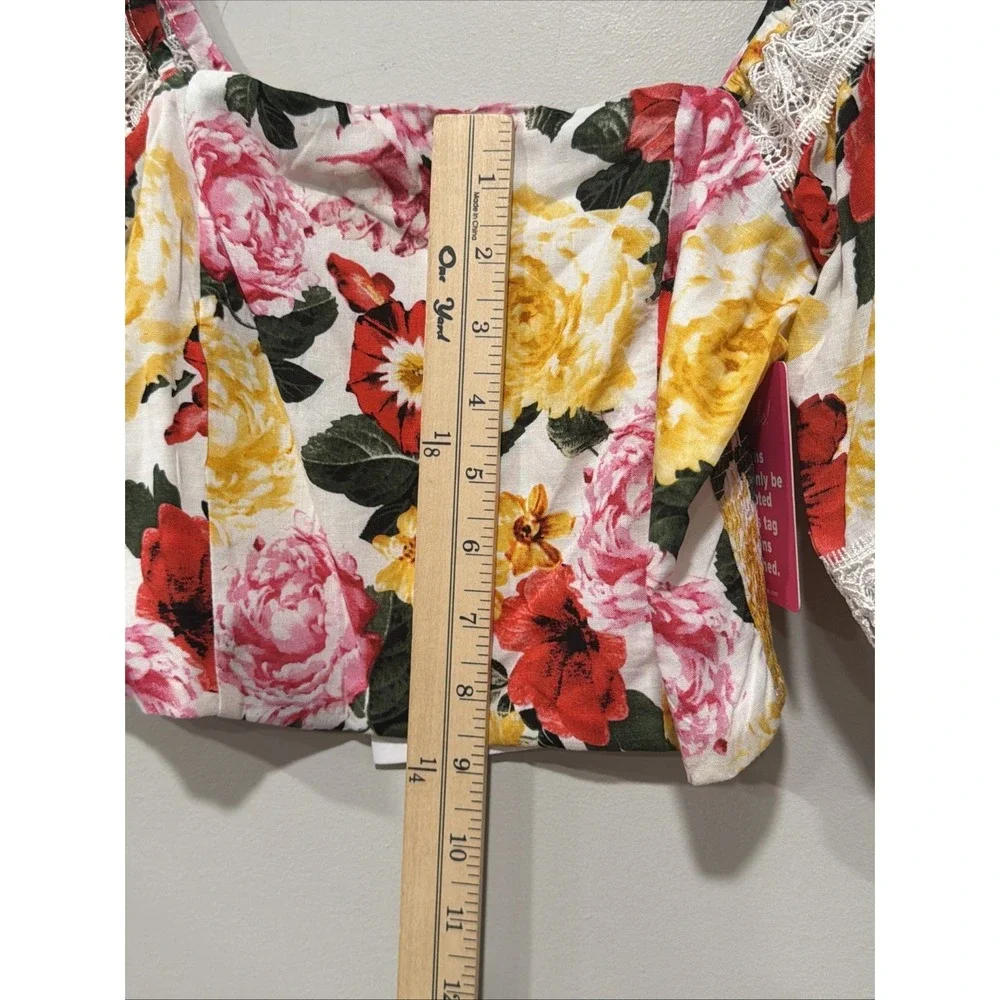 Buddy Love NWT Girls Medium 2piece Set Floral 100% Cotton Lace Trim Puff Sleeve